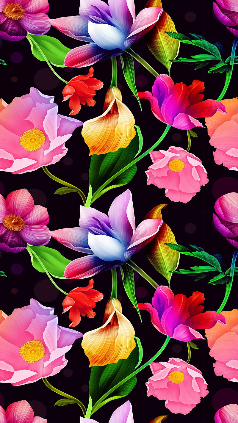 Colorful Flowers, abstract, background, floral, pattern, vector, HD phone wallpaper