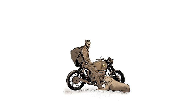 Biker With Dog , biker, artist, artwork, digital-art, HD wallpaper