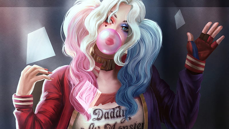 Harley Quinn Bubble Gum, harley-quinn, artwork, superheroes, HD wallpaper