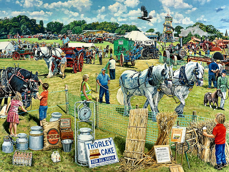 Country Show - Horses, art, equine, bonito, country, horse, illustration, artwork, animal, show, painting, wide screen, HD wallpaper