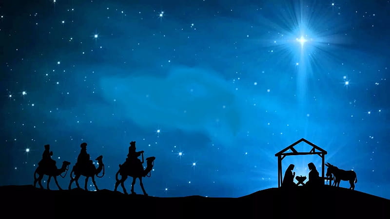 The Wise Men Arrive. ., Christmas, holiday, Christ, camels, baby, Jesus, star, manger, donkey, HD wallpaper