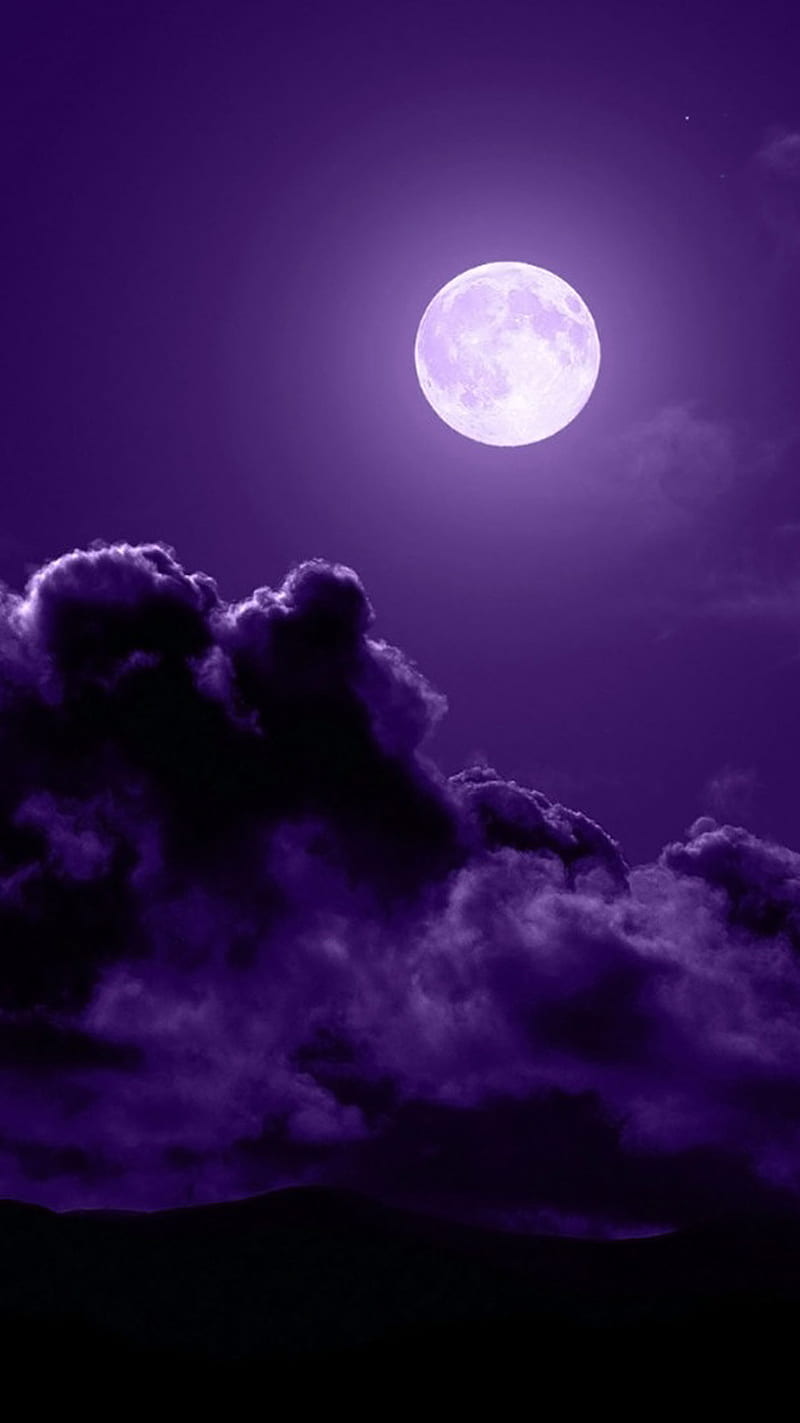 Moon, abstract, clouds, nature, purple, space, HD phone wallpaper