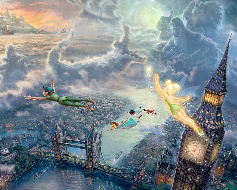 Peter Pan, big ben, disney, london, tinkerbell, HD wallpaper