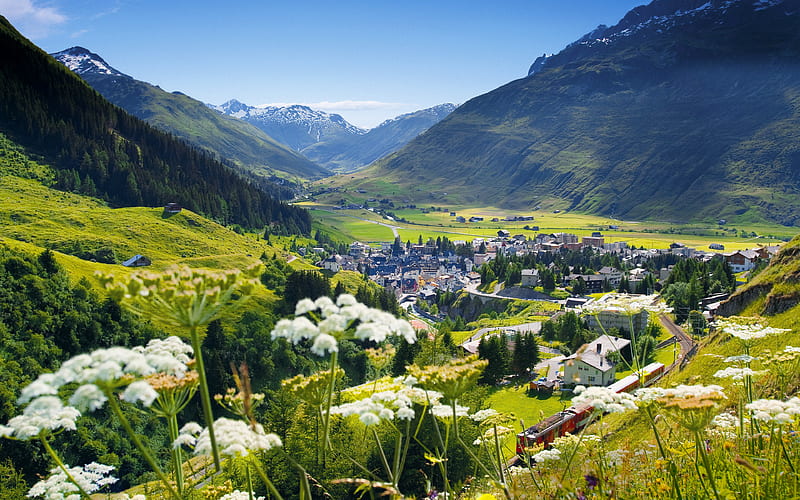 Andermatt village, Swiss Alps, Europe, Switzerland, Alps, summer, mountains, HD wallpaper