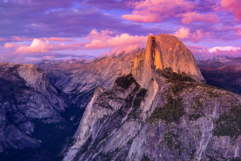Half Dome sunset, cool, Half Dome, mountains, nature, sunset, fun, HD wallpaper
