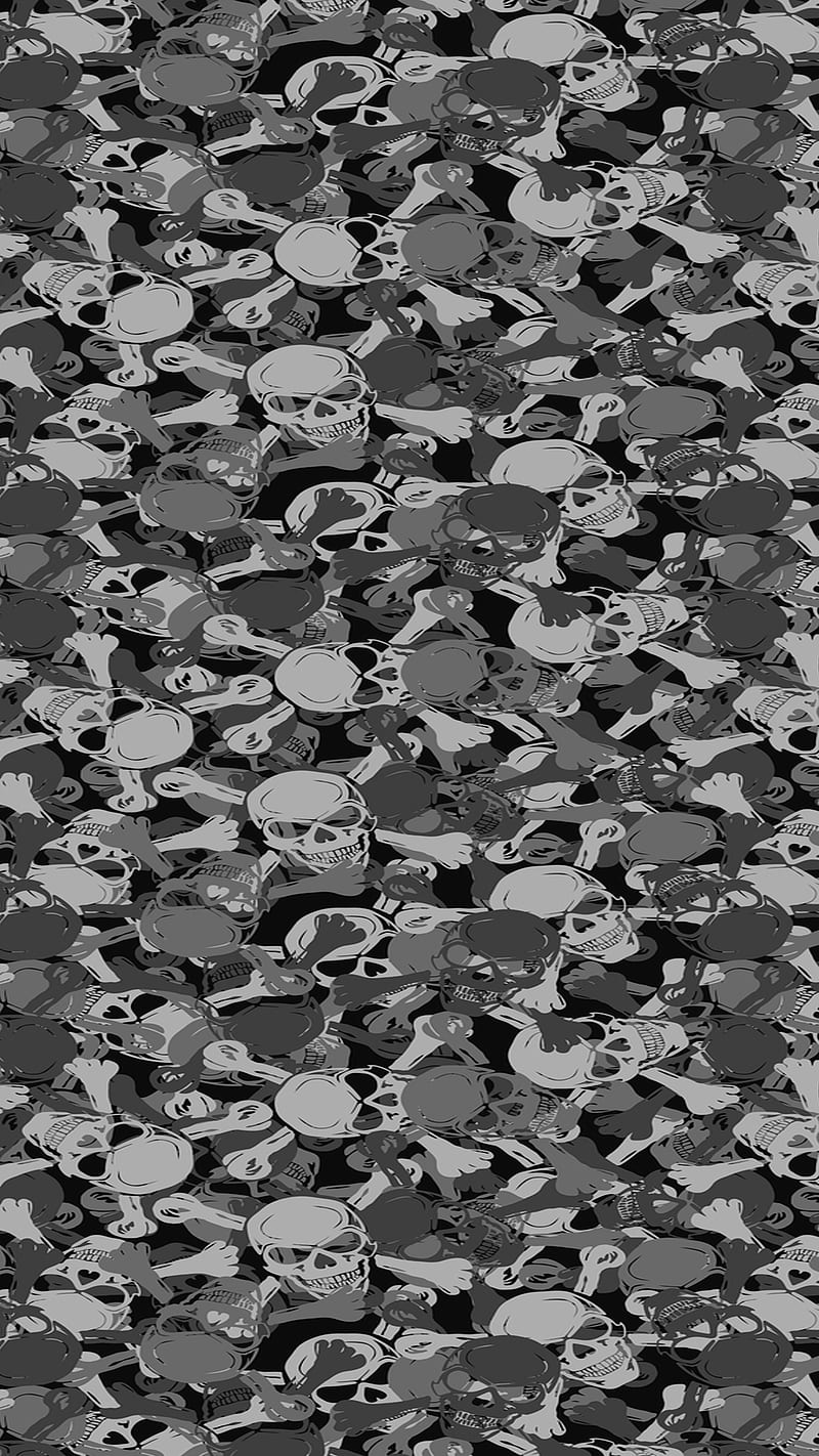Skull Camo Dark, 929, abstract, camouflage, cool, pattern, skulls, HD phone wallpaper