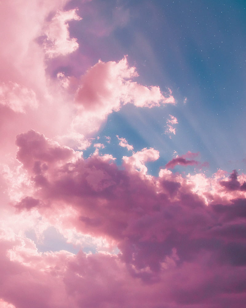nature, clouds, sunlight, graphy, blue, pink clouds, white, sky, pink, shade, HD phone wallpaper