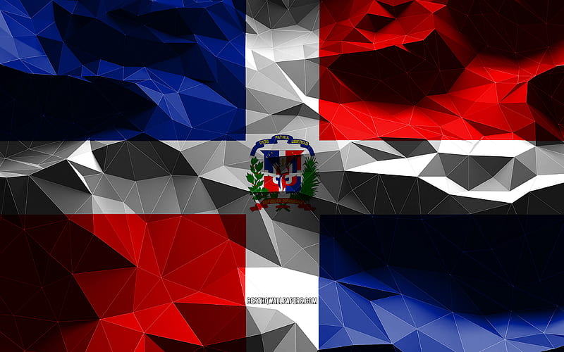 Dominican Republic flag, low poly art, North American countries, national symbols, Flag of Dominican Republic, 3D flags, Dominican Republic, North America, Dominican Republic 3D flag, HD wallpaper