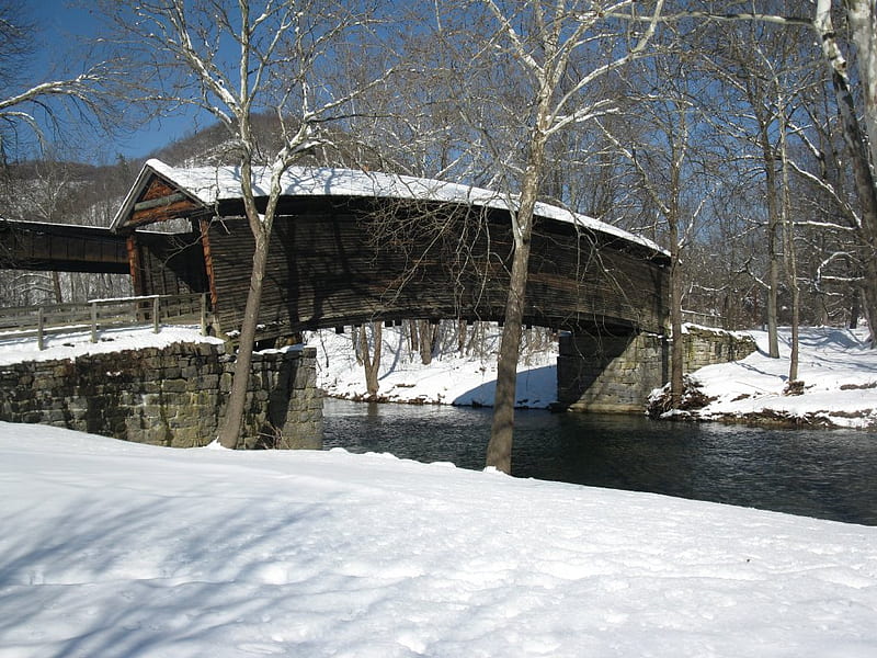 Humpback Bridge IN Winter, historic bridges, winter scenes, bridges, covered bridges, covington, va, HD wallpaper