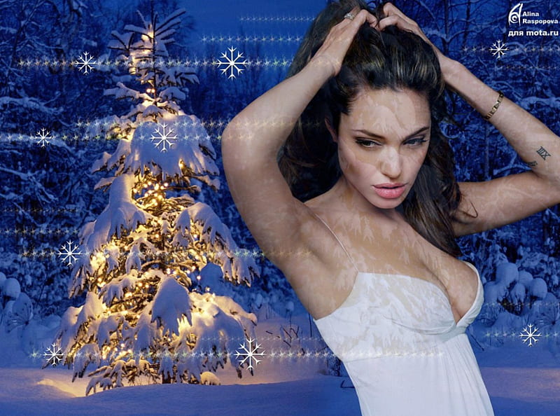 Angelina Jolie en Cristmas, jolie, angelina, sexy, cristmas, HD wallpaper