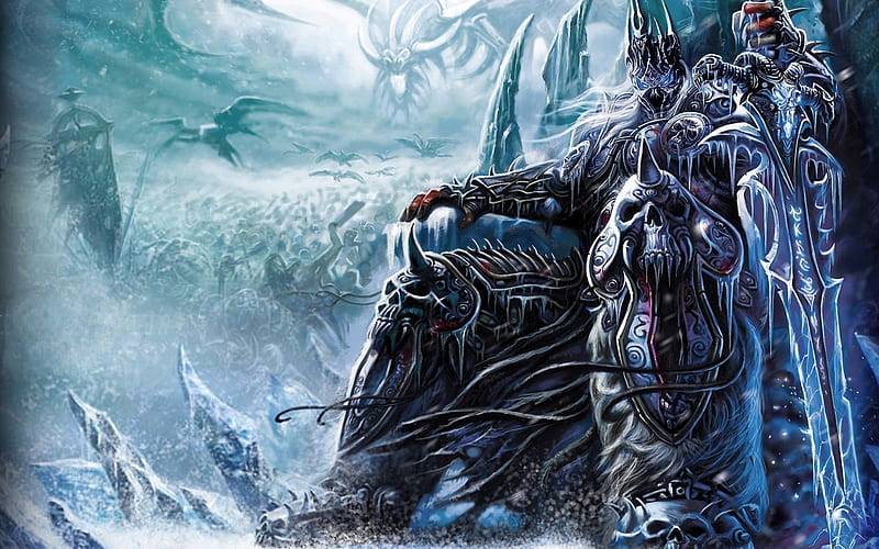 The Lich King, games, arthas menethil, lich king, world of warcraft, arthas, warcraft, video games, dragons, snow, ice, weapon, sword, armour, HD wallpaper