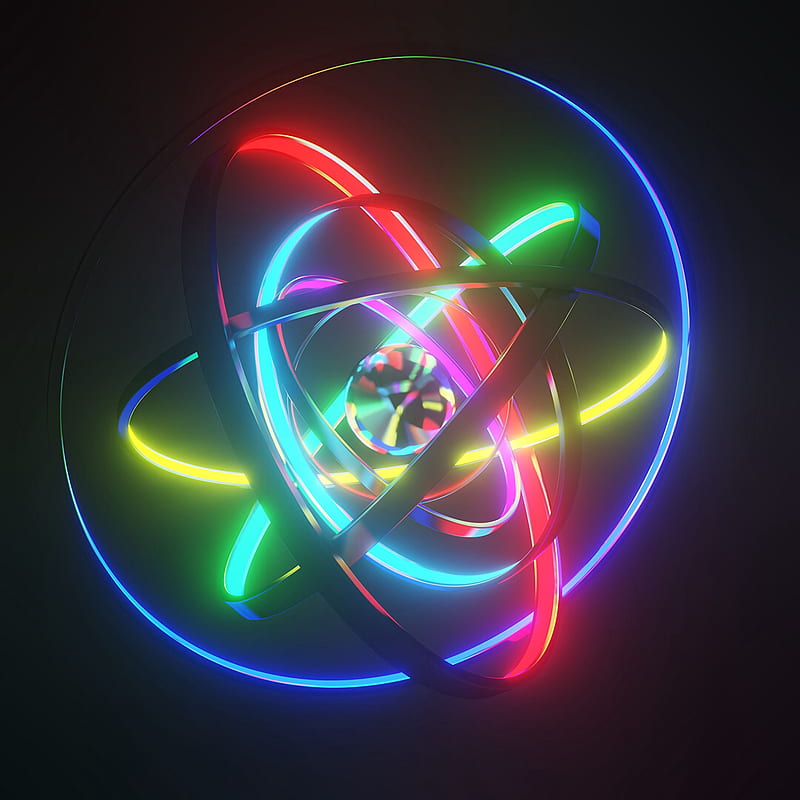 ball, rings, neon, glow, colorful, 3d, HD phone wallpaper