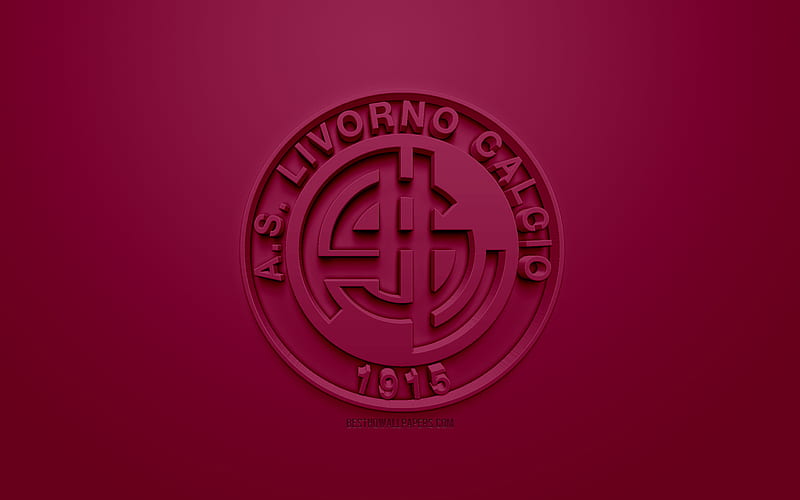 AS Livorno Calcio, creative 3D logo, burgundy background, 3d emblem, Italian football club, Serie B, Livorno, Italy, 3d art, football, stylish 3d logo, HD wallpaper