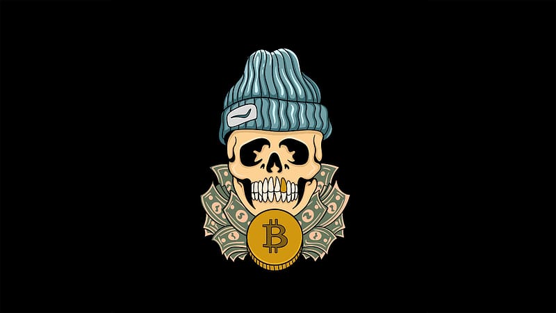 Skull And Bitcoin, skull, bitcoin, crypto, currency, dark, black, oled, artist, artwork, digital-art, HD wallpaper