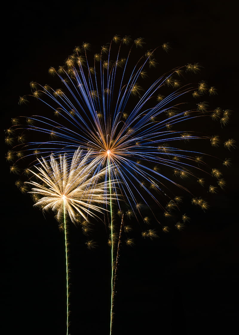 fireworks, sparks, night, sky, HD phone wallpaper