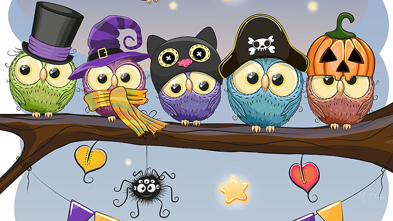 Halloween Owls, pirates, trick or treat, holiday, witches, birds, owls, October, spiders, Halloween, Firefox Persona theme, HD wallpaper