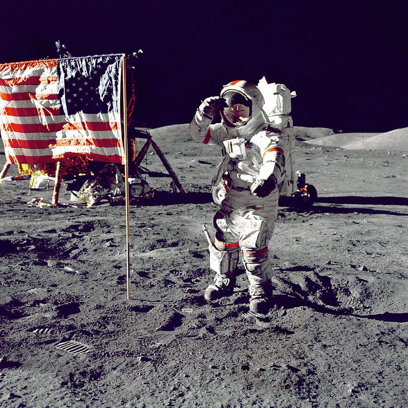 astronaut standing on moon beside U.S.A. flag, HD phone wallpaper