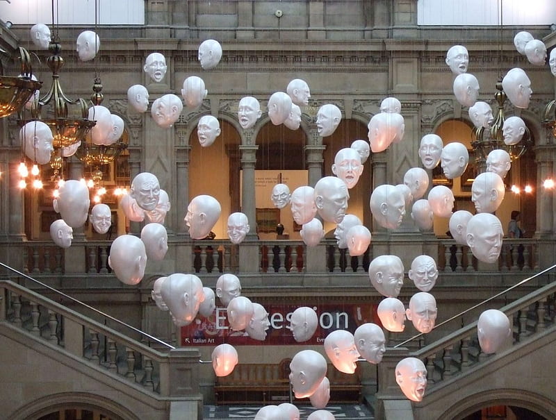 Hanging Faces at Glasgow Art Galleries, expressions, art galleries, hanging faces, HD wallpaper