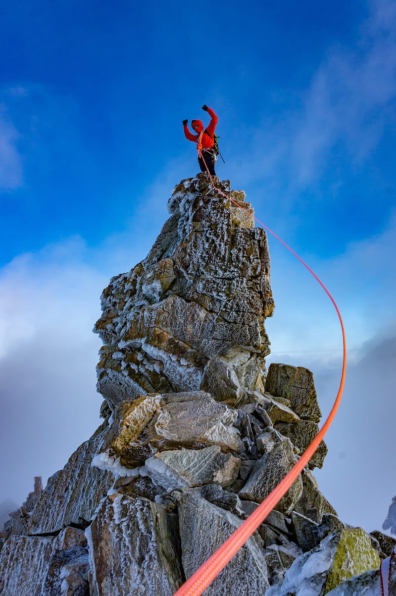 man, climber, rock, peak, sport, HD phone wallpaper