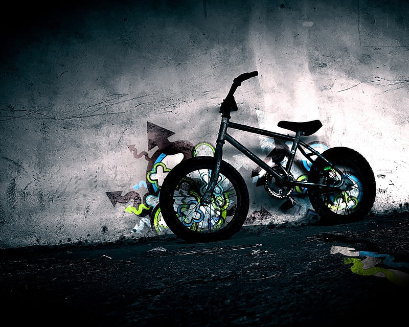 BMX, sport, dark, black, graffiti, bike, HD wallpaper