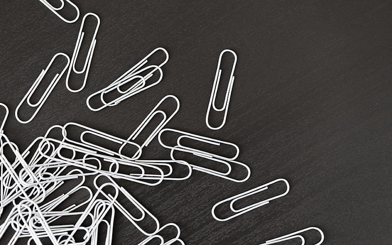 white paper clips, black table, minimal, business concepts, paper clips minimalism, paper clips on table, HD wallpaper
