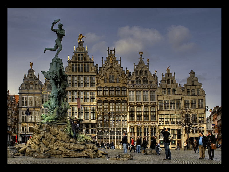 Brabo fountain, Antwerp (Belgium), belgium, market square, antwerp, statue, HD wallpaper