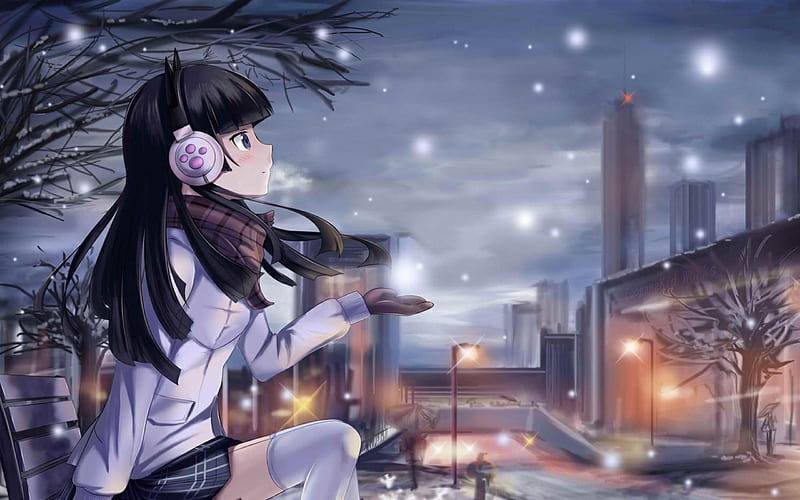 Girl listening to music in the snow-Music lovers, HD wallpaper