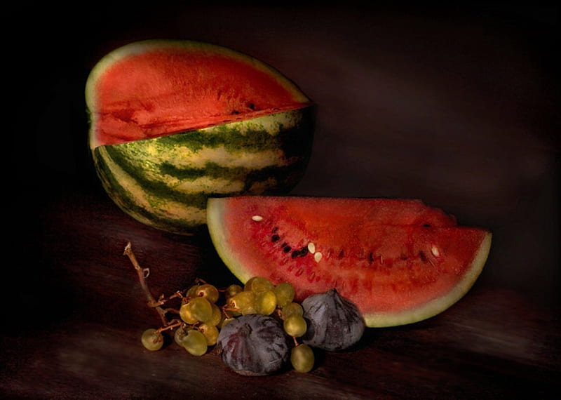fruits, grapes, watermelon, figs, HD wallpaper