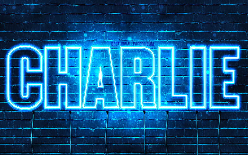 Charlie with names, horizontal text, Charlie name, blue neon lights, with Charlie name, HD wallpaper