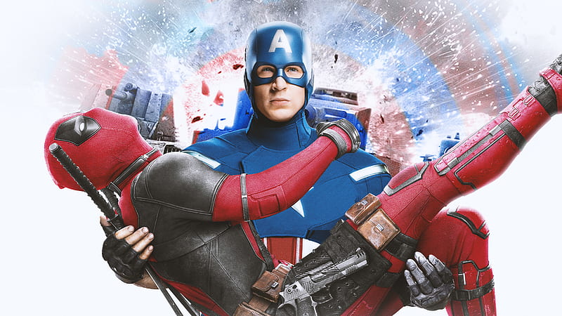 Captain America Holding Deadpool, captain-america, superheroes, behance, deadpool, HD wallpaper