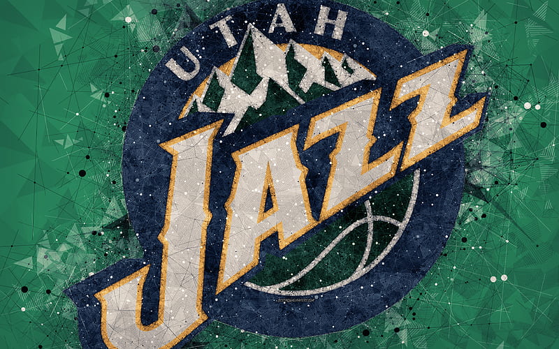 Utah Jazz creative geometric logo, American basketball club, creative art, NBA, emblem, green abstract background, mosaic, National Basketball Association, Salt Lake City, Utah, USA, basketball, HD wallpaper