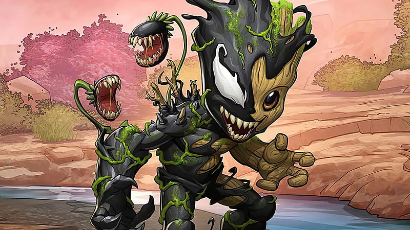 Baby Groot and Venom, HD wallpaper