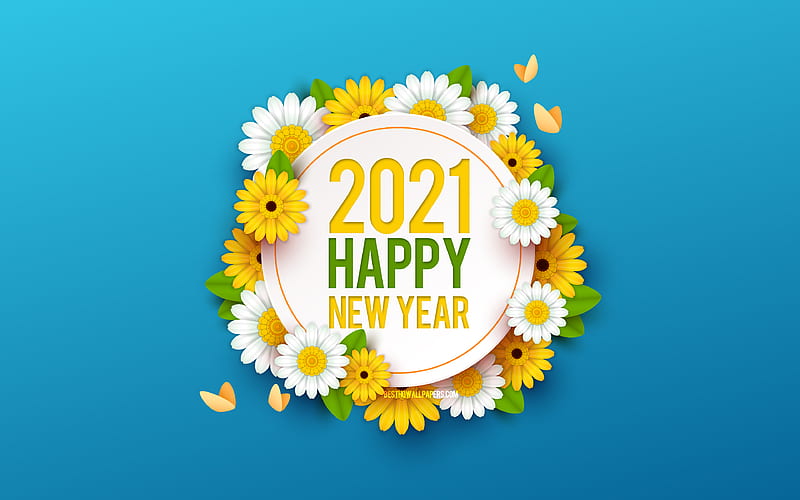 Happy New Year 2021, blue floral background, 2021 flowers background, 2021  concepts, HD wallpaper | Peakpx