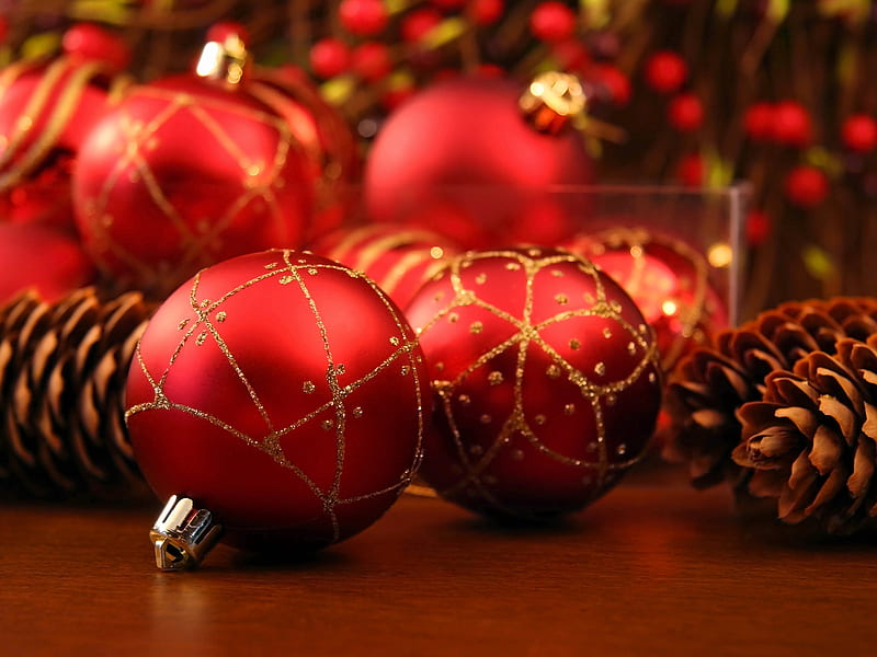 Red christmas balls, red, balls, christmas, holiday, new year, HD ...