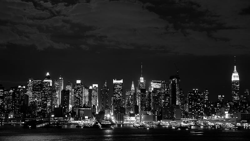 High Rising Buildings With Lightings Under Cloudy Sky During Nightime New York, HD wallpaper
