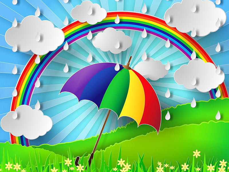 Rainbow season umbrella, umbrella, color, rainbow, rain, vector, HD wallpaper