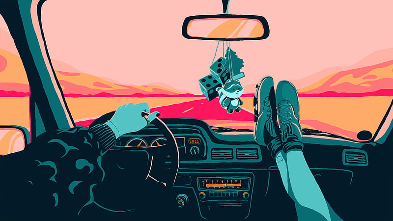 Retro Drive Legs Crossed On Dashboard, retrowave, artist, artwork, digital-art, HD wallpaper