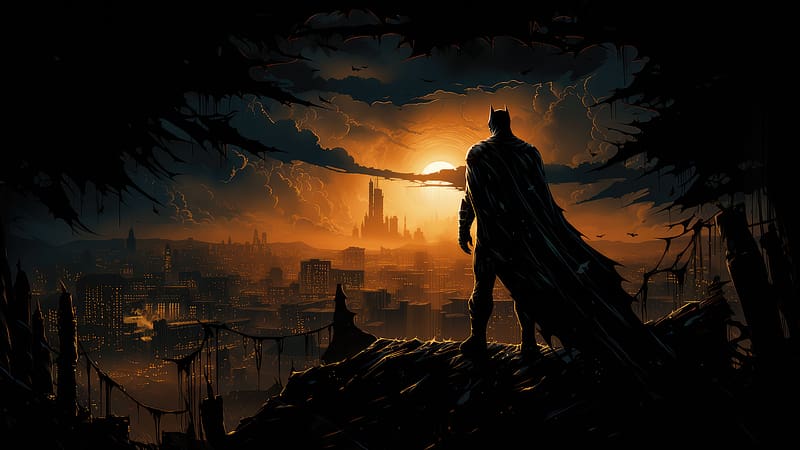 Batman Overlooking A City, batman, superheroes, artwork, digital-art, artist, deviantart, HD wallpaper
