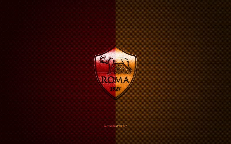 AS Roma, Italian football club, red orange metallic logo, red orange carbon fiber background, Rome, Italy, Serie A, football, Roma logo, HD wallpaper