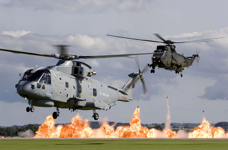 wall of fire, fire, merlin, rn, helicopter, military, wall, display, HD wallpaper