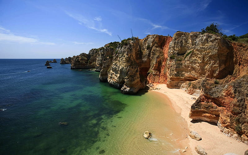 algarve portugal cliffs ocean sea, beach, cliffs, beaches, ocean, portugal, algarve, sea, HD wallpaper