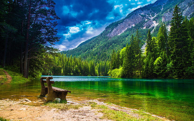 Green Lake, summer, Gruner See, beautiful nature, mountains, Styria, Austria, Europe, austrian nature, R, HD wallpaper