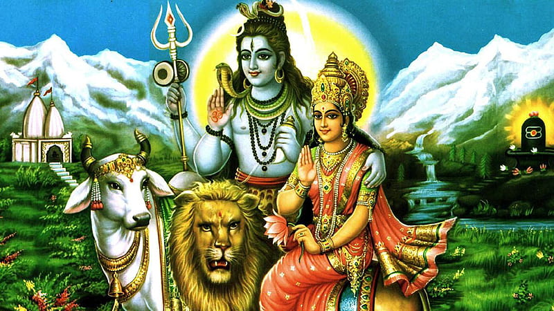 Shiv Parvati On Lion And Cow Shiv Parvati, HD wallpaper