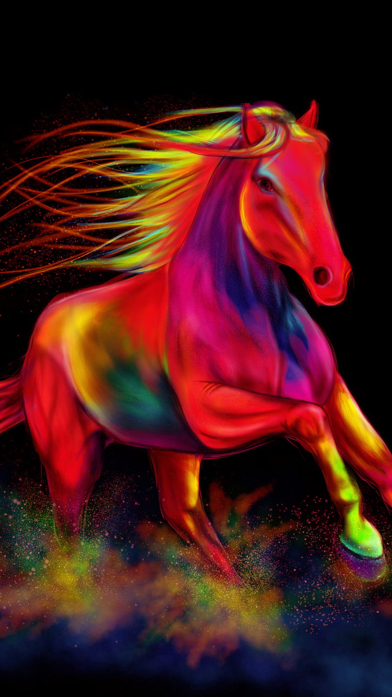 Horse, color, colorful, red, HD phone wallpaper