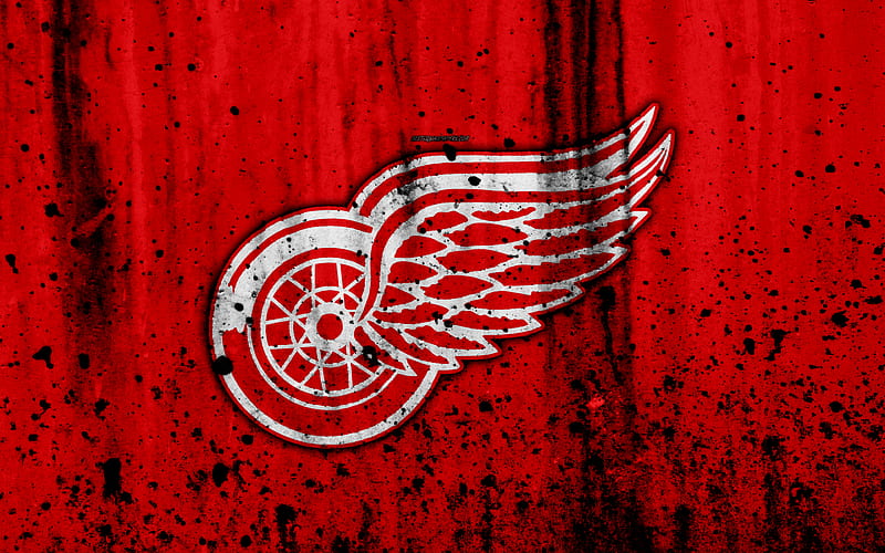 Detroit Red Wings, grunge, NHL, hockey, art, Eastern Conference, USA, logo, stone texture, Atlantic Division, HD wallpaper