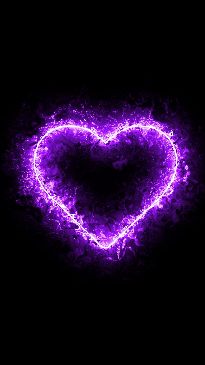 Purple Heart, 0010, abstract, effect, fire, fun, glare, glow, light, like, love, neon, HD phone wallpaper