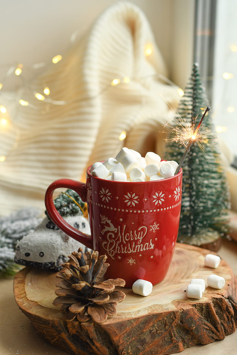 mug, marshmallows, new year, christmas, mood, HD phone wallpaper
