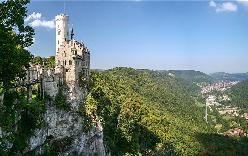 Lichtenstein Castle, Germany, germany, medieval, castle, valley, HD wallpaper
