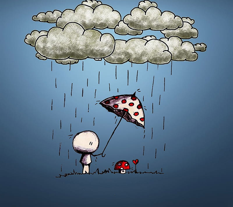 Protector, cute, nice, rain, umbrella, HD wallpaper