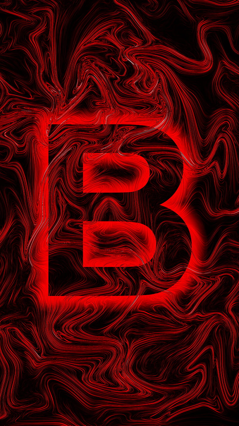 Letter B red black, Letter, abstract, colors, flow, glow, letter B, lines, mix, red, HD phone wallpaper